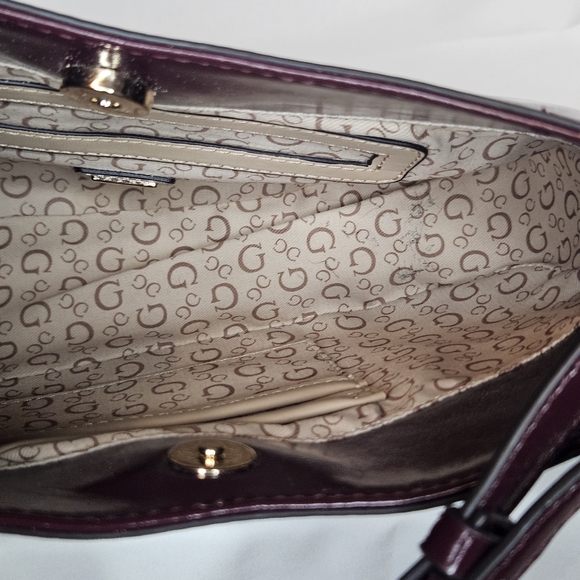 Guess Women's Deep Burgundy Shoulder Bag with Gold Chain - Picture 5 of 5